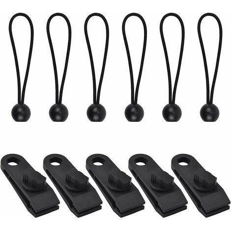 10 Pcs Clip de Bâche Clips de Tente, Bouche de Crocodile Bâche Auvents Clip de Tente Bâche, Tendeurs de Bâche avec Ball Bungee Corde Elastique pour Bâches Auvents Camping Couvertures de Voiture, Noir (1/5)