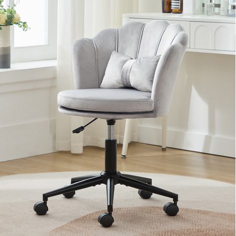Silla de oficina 55x62x73-83 cm gris, altura regulable, terciopelo y estructura de madera MEUBLIV (1/5)