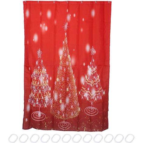 Wasserdichter Duschvorhang 120x180cm, Weihnachtsbaummuster, feuchtigkeitsbeständiges Textil für Badezimmer, inklusive Haken, festliche Dekoration. (1/5)