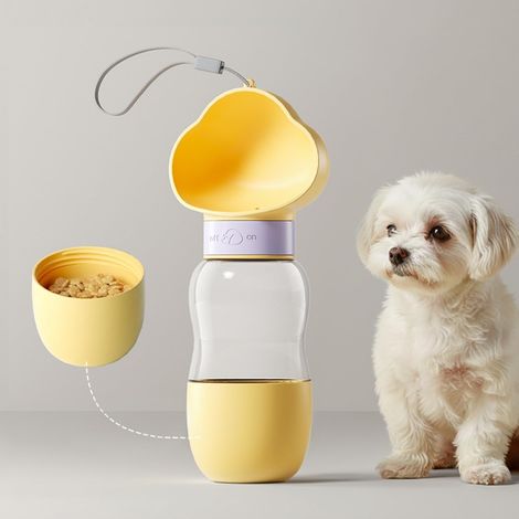 2-in-1 Hunde-Trinkflasche und Futternapf: Tragbarer Reise-Trinknapf und Futterbehälter für Haustiere zum Wandern (1/5)