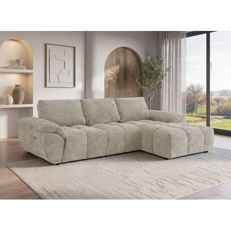 Deco In Paris – Canapé d’angle relax électrique en velours chiné taupe – Assise généreuse et matelassée – Dossier haut pour maintien – Style contemporain