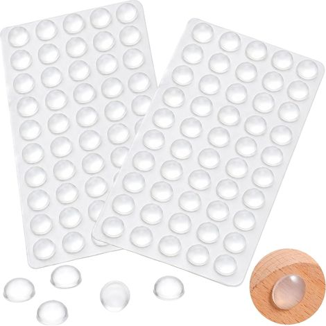 Lot de 100 patins en silicone transparents de 10 mm, butoirs adhésifs, butoirs adhésifs transparents et patins antibruit pour meubles, tiroirs, portes et surfaces vitrées. (1/5)