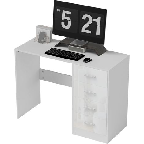 Computer Desk Drawers, Dressing Table, High Gloss Home Office Writing Workstation, White (1/5)