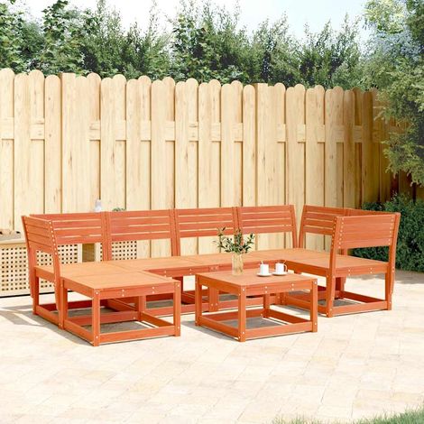 vidaXL Juego de sofás de jardín 6 pzas madera maciza pino marrón cera (1/5)