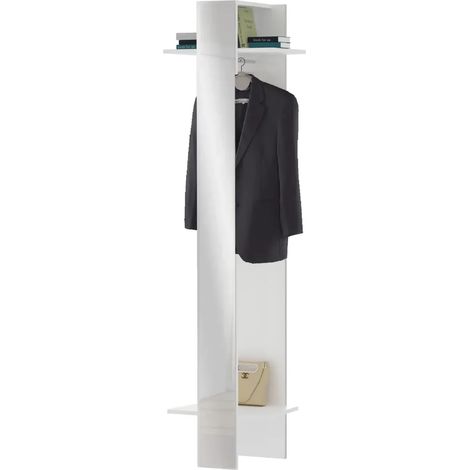 Appendiabiti da Ingresso con Specchio Bianco 2 Ripiani 50x35x191cm (1/4)