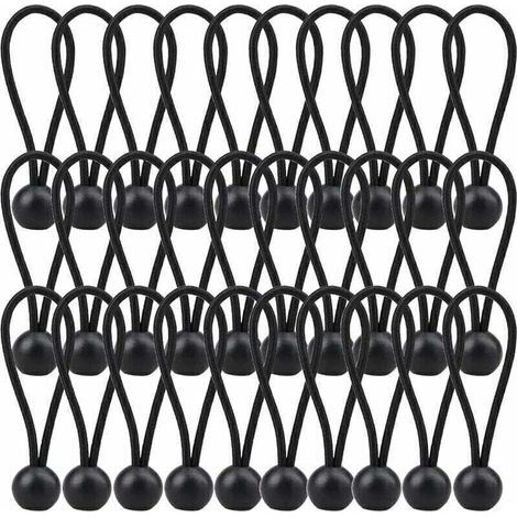30 cordini elastici per teloni, 140 mm, per tende, tettoie e teli, neri. (1/4)