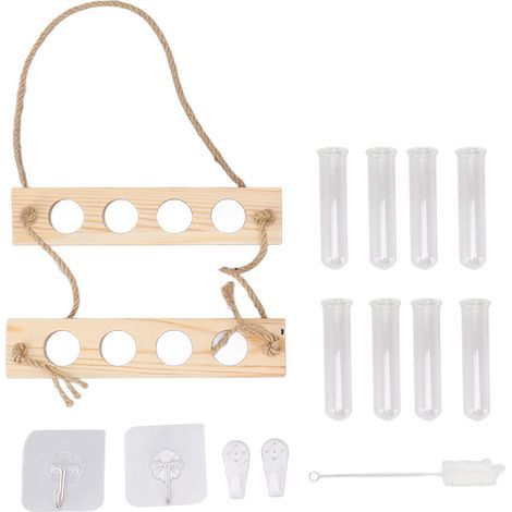Plant propagation station, 2-tier wall-mounted terrarium, 8 holes, space-saving, with hooks, for the family office, wood color (1/5)