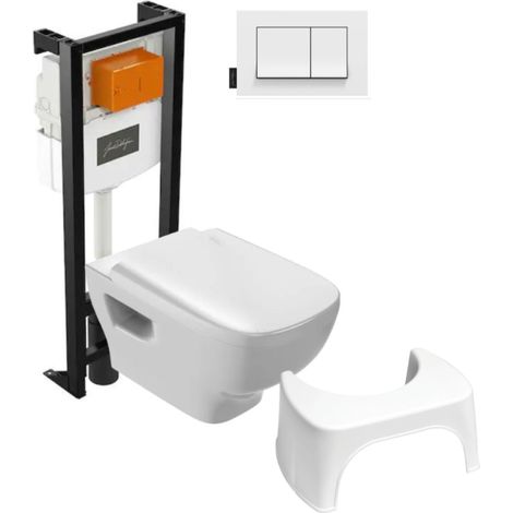 Pack inodoro suspendido sin cerco JACOB DELAFON Struktura + estructura soporte + placa blanca + taburete blanco