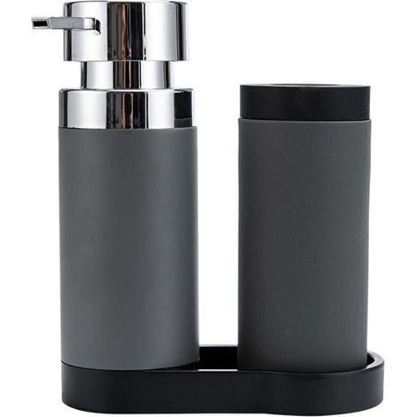 Station de lavage, distributeur liquide vaisselle et distributeur savon liquide, Capacité 250 ml, Plastique - Silicone, 19x11x23 cm, gris (1/5)