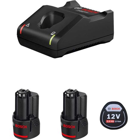 Pack de 2 batteries 12V 2.0Ah – Chargeur rapide GAL12V-40 – Compatible avec outils Bosch 10.8V/12V – Léger pour travaux en hauteur