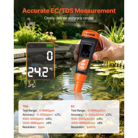 Testeur TDS, Mesure Multiparamétrique de EC/TDS 0-9990 ppm, Testeur de Qualité d'Eau Numérique avec ATC et Écran VA Clair, pour Eau… (1/5)