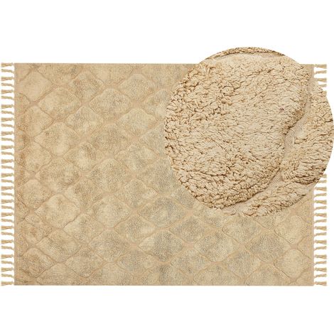 Alfombra de algodón beige arena 140 x 200 cm a mano geométrico borlas Sanliurfa (1/5)