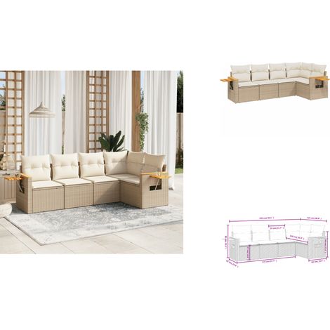 5-tlg. Garten-Sofagarnitur mit Kissen Beige Poly Rattan - Gartenmöbel - Sofasatz - Rattan Möbel - Outdoor Sofa - Lounge Set (1/3)