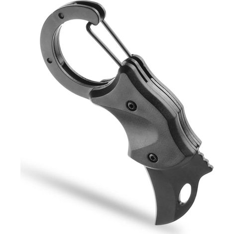 Klappmesser mit Karabiner, Mini Taschenmesser aus Edelstahl, Schwarz, EDC für Outdoor & Haushalt