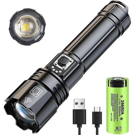 Lampe torche puissante Lep rechargeable USB, zoomable, lampe torche d'urgence, projecteur ultra-lumineux, longue portée, lanterne tactique de camping (1/5)