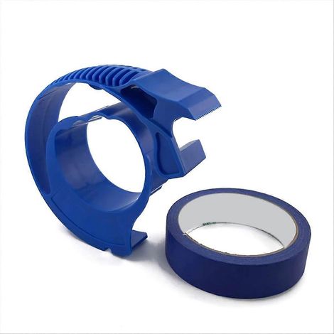 Applicateur/distributeur de ruban de masquage pour peintre avec outil de coupe pour réparer et embellir les fissures dans le carrelage bleu (1/5)