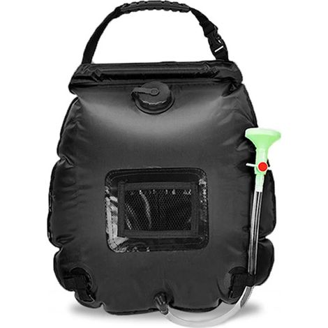 Sac de douche solaire portable de 20 L pour la randonnée et le camping, avec tuyau et pommeau de douche remplaçable.-AquaForge