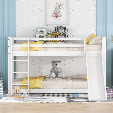 Lits Superposés Enfant - Lit Mezzanine Avec Toboggan - Cadre En Pin Massif - 90X200cm - Blanc (1/5)