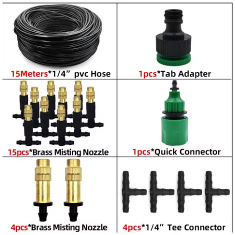 Kit d'arrosage automatique en cuivre 15m, buses réglables pour système de brumisation et refroidissement, accessoire d'irrigation de jardin pour fleurs