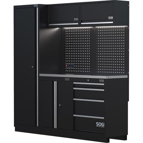 Arredamento modulare in lamiera SOGI ARR-OFF-1960 per officina e garage - piano in acciaio inox - 1960x466x2000 mm (1/5)