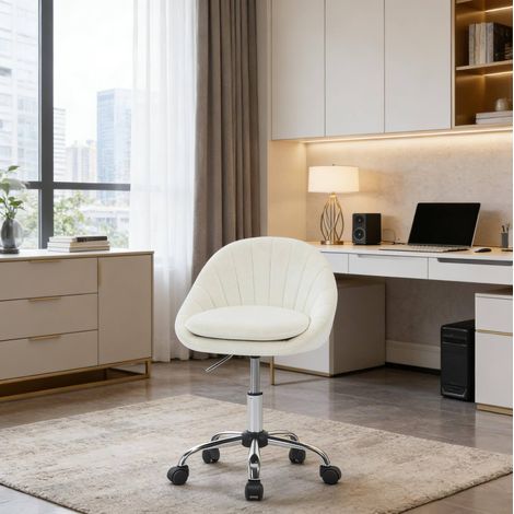 Sedia da ufficio 52x52x72-82 cm beige in velluto e metallo con altezza regolabile e rotazione 360° (1/4)