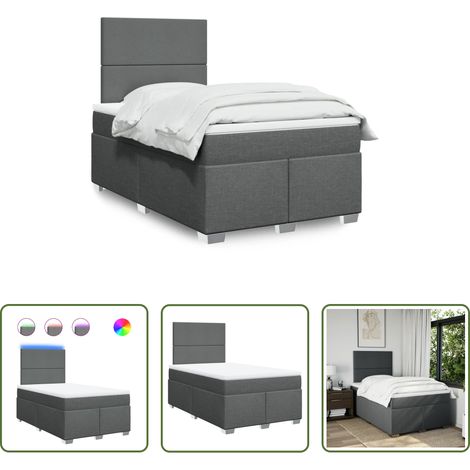 vidaXL LED-Beleuchtung - Boxspringbett mit Matratze Dunkelgrau 120x200 cm Stoff (1/5)
