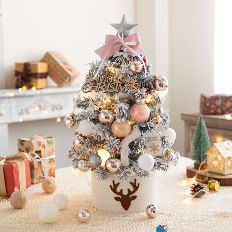 Árbol de Navidad rosa de 60 cm con efecto nieve, decoración navideña para escritorio y hogar (1/4)