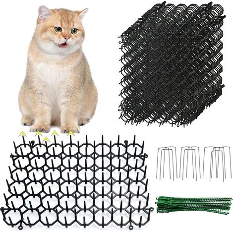 Lot de 24 Tapis Anti Chat à Picots (20x15cm) - Répulsif Chat avec 10 Piquets de Fixation et 30 Attaches - Grille Dissuasive pour Jardin, Canapé et Plantes - Barrière Intérieur/Extérieur (1/5)