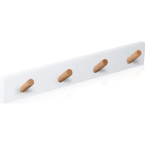 Perchero de pared de madera con 4 ganchos - Perchero de pared de diseño para recibidor, baño, habitación infantil o dormitorio (blanco) (1/4)
