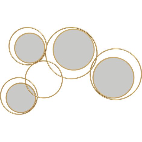 Dekorativer 3D-Wandspiegel aus Metall mit 4 passenden runden Spiegeln, Kamera an der Wand und im Flur, 110 x 68 cm, goldfarben.