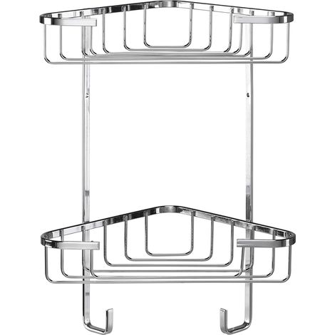 Croydex 2 Tier Corner Shower Caddy, Rust Free Basket Bathroom Storage with Hooks