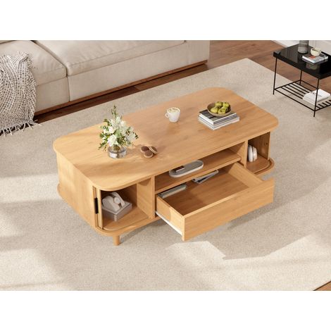Couchtisch 100x50x35 cm in Natur, MDF, 2 Rollladentüren, Schublade – MEUBLIV (1/5)