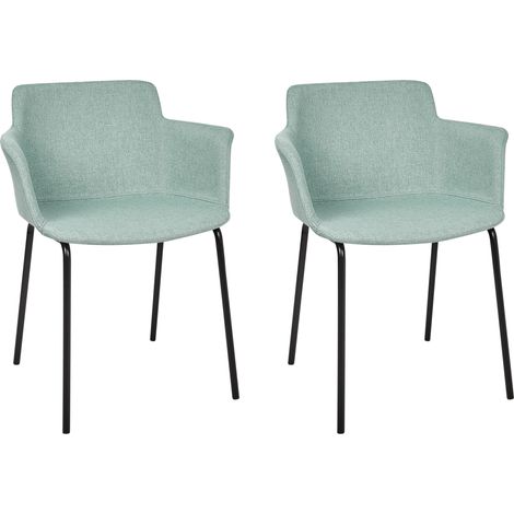 Conjunto de 2 sillas de comedor elegantes tapicería de poliéster patas de metal negras muebles de comedor verde menta Belfield