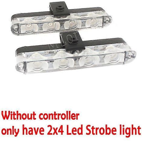Gyrophare 12 V 2x4 LED avec télécommande sans fil pour ambulance, gyrophare stroboscopique d'urgence pour voiture, feu extérieur - 1 blanc, 1 bleu - Sans contrôleur (1/5)