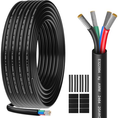 UL2464 20AWG 4x0,52mm² Câble 4 Conducteurs, 10m Câble UL2464 en cuivre étamé avec gaine PVC pour LED RGB, commandes et électronique en basse tension 5V/12V/24V (1/5)