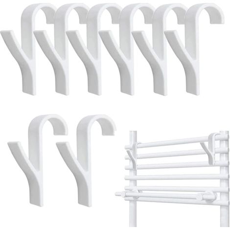 Lot de 8 Crochet pour Radiateurs, Porte serviette salle de bain, Radiateur Sèche-serviettes, crochet porte serviette pour radiateur, crochet seche serviette (Blanc) (1/4)