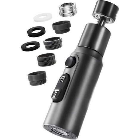 360° swivel tap aerator with 3 modes, water-saving aerator. Adapter for bathroom/sink taps, black.