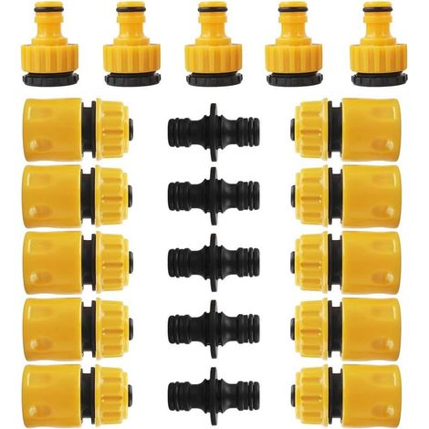 Raccord Tuyau d'Arrosage, 10Pcs 1/2" Tuyau Rapides Raccord, 5Pcs Double Connecteur de Tuyau et 5Pcs 3/4" Connecteur Nez de Robinet, Connecteur de Robinet en Plastique Tuyau d'Arrosage (1/5)
