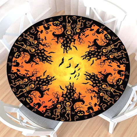New Halloween Round Elastic Tablecloth, Abstract Art Style Fabric Craft - Round Tablecloth -