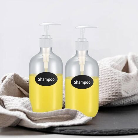 Lot de 2 flacons de shampoing, distributeur de liquide de 500 ml, avec pompe rechargeable flacons vides convenant au savon, à la lotion, à l’huile et à la lessive. 72,5 x 157 mm. (1/4)