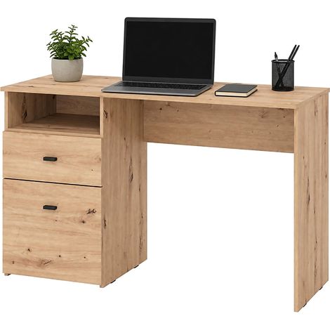 Schreibtisch Frutal, 2 Schubladen, 2 Regale, ein Fach, 127x51x77h cm Braun Eiche Knoten (1/5)
