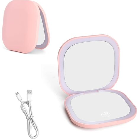 Miroir de Poche avec LED, Interrupteur magnétique, Double Face grossissement 5X, Miroir Portable de Maquillage Rechargeable par USB, Petit pour Sac à Main Maison (1/5)