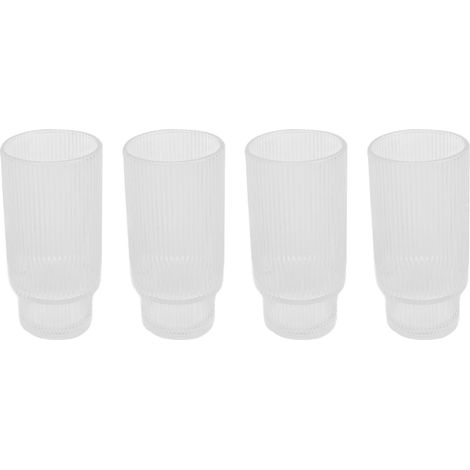 Set aus 4 großen, stapelbaren Vintage-Gläsern für Eiskaffee, Saft, Bier – 11 oz, vertikales Bohnendesign, elegant und praktisch. (1/5)