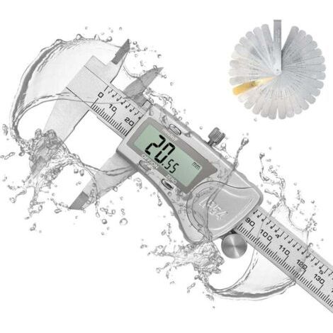 Pied à Coulisse Numériques Digital Etanche + 32PCS Feeler Gauge, 150 mm/ 6 Pouces Calibre Electronique en Acier Inoxydable Fractions/Inch/Métrique, Outil de Mesure Métrique (1/5)