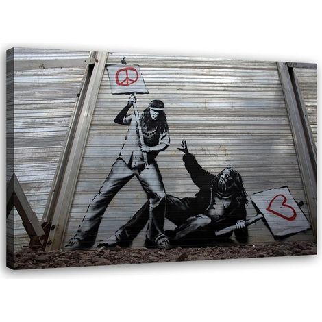 Stampa su tela, Lotta alla pace con l'amore murale Banksy - 60x40 (1/4)