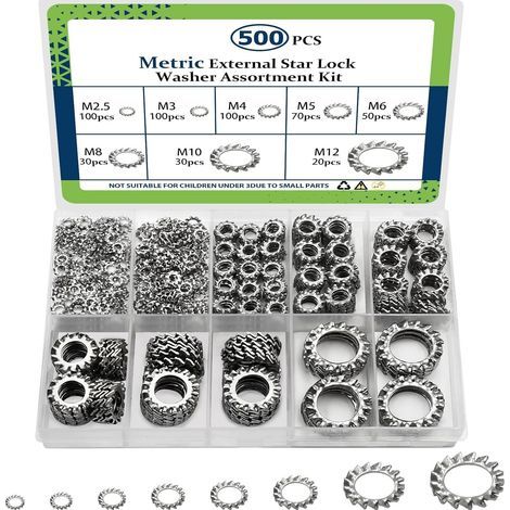 500 Pièces Rondelles de Blocage à Dents Extérieures en Acier Inoxydable 304, Kit Métrique Anti-Desserrement pour Assemblage Mécanique et Maintenance Industrielle (1/5)
