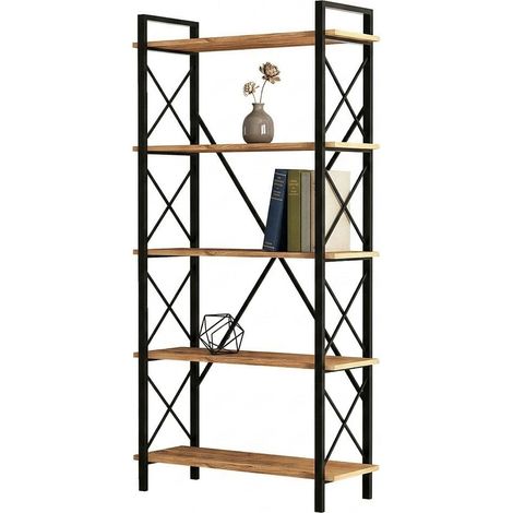 Libreria Mongiana, Biblioteca 5 Ripiani, Installazione Libera, Sfumatura Colore Struttura Rovere, 90x34x180h cm Marrone Rovere