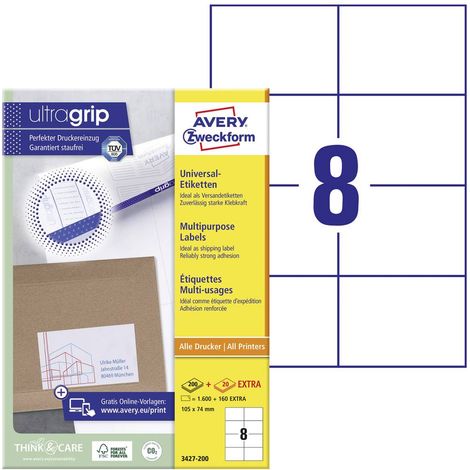Avery-Zweckform 3427-200 Etichetta universale 105 x 74 mm Carta Bianco 1760 pz. A tenuta permanente Stampante laser a c (1/5)