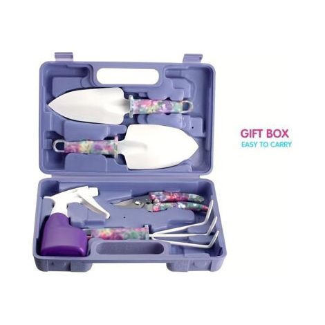Ensemble d'outils de jardinage tout-en-un avec 5 outils essentiels - Construction robuste en plastique et acier inoxydable, poignée et lames ergonomiques pour fleurs en pot, légumes