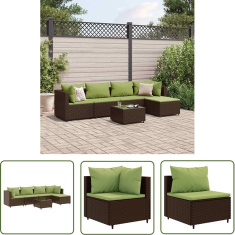 The Living Store 6-tlg. Garten-Lounge-Set mit Kissen Braun Poly Rattan - Gartenlounge Set - Lounge Möbel - Outdoor Möbel - Gartenmöbel - Rattan Gartenmöbel (1/5)